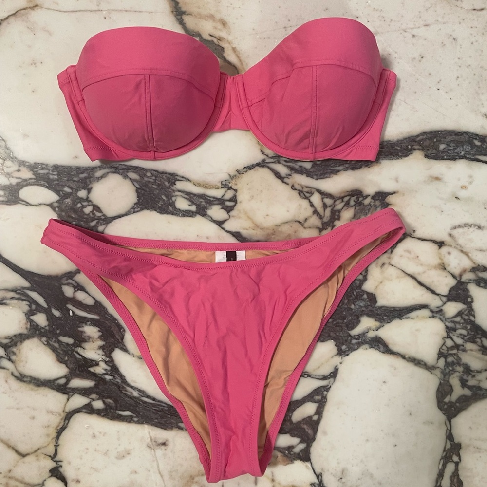 J crew swimsuit 32D top and S bottoms hot pink bikini
